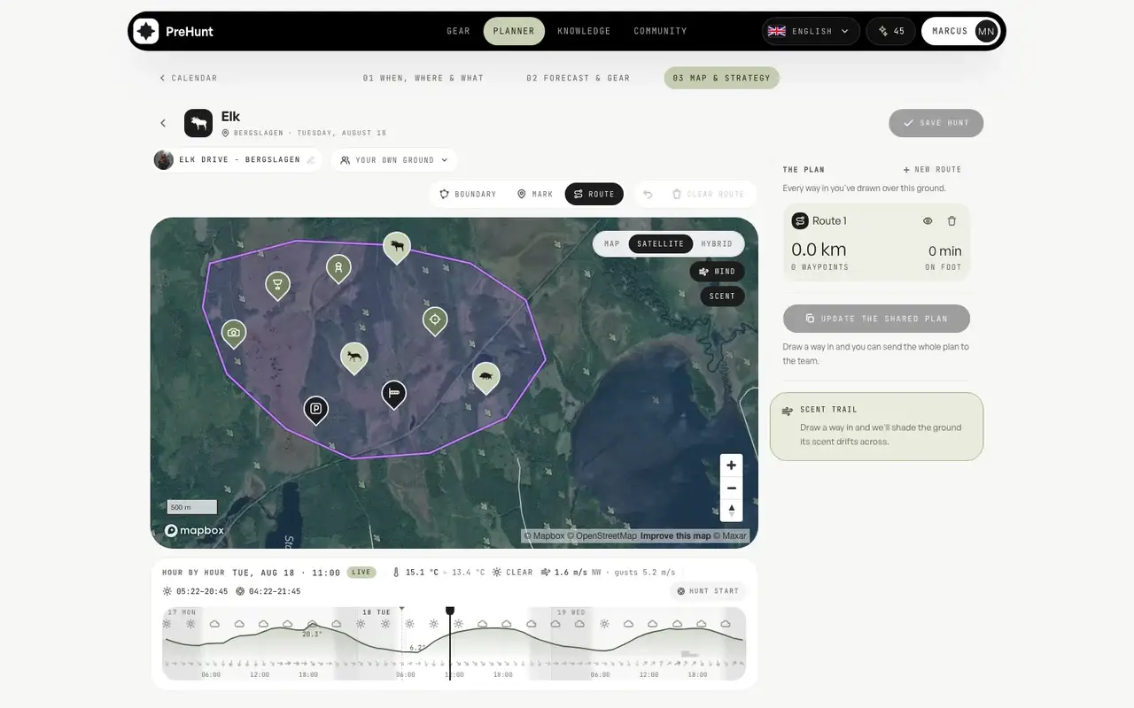 Step 3 — field map with the boundary, stands and observations