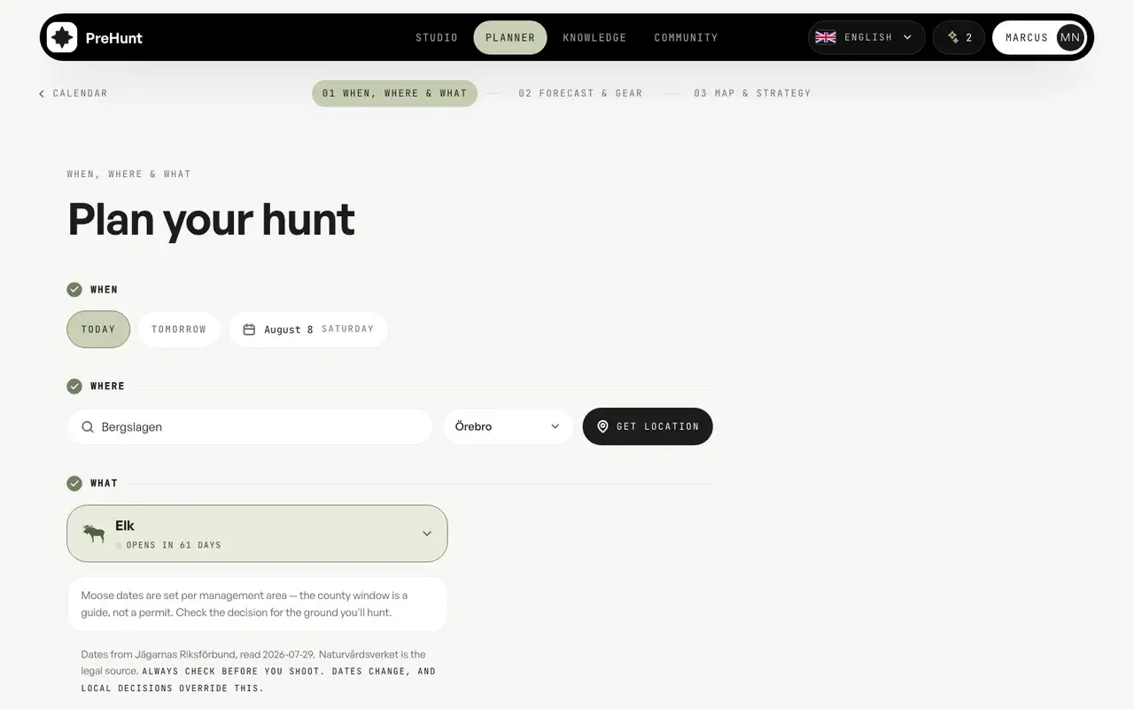 Step 1 — day, place and game